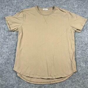 KLIEGOU T-Shirt Mens Large Brown Cotton Crew Neck Hipster Longline Short Sleeve